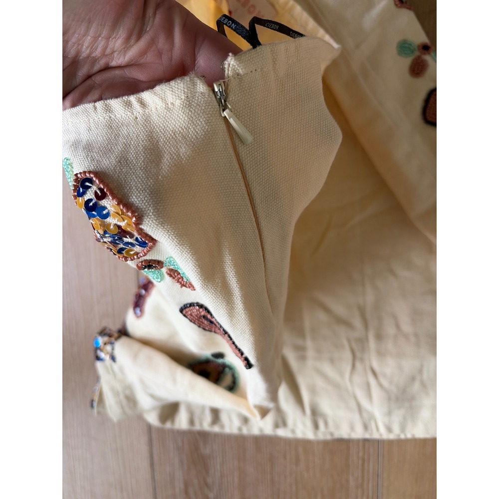 Ciebon Beaded Sequin Mini Skirt Cream Off-White Canvas Boho Festival Size Large - Picture 7 of 8
